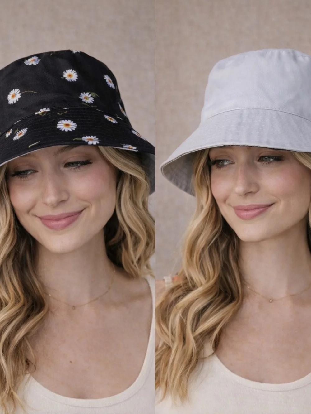 Alice + Olivia Reversible Bucket Hat Black Daisy Print & White NWT One Size